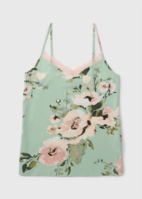 Sage Green Floral Soft Touch Pyjama Cami Top - Extra small Image 3
