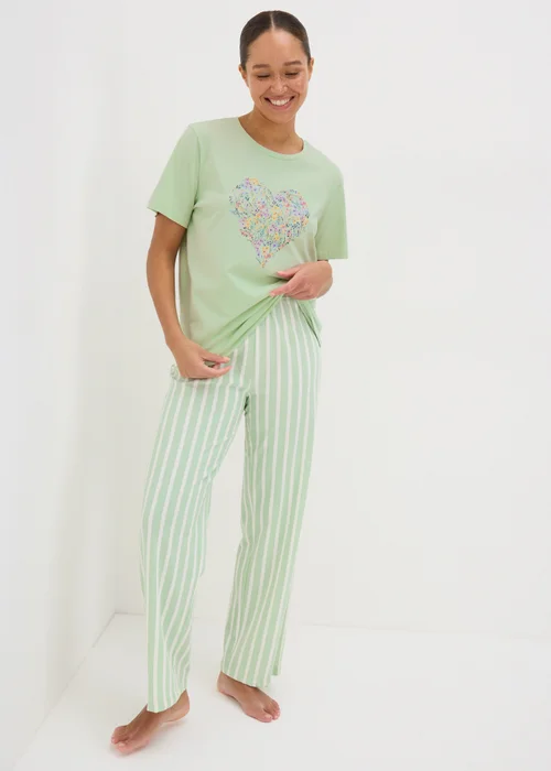 Sage Green Floral Heart Pyjama T-Shirt - Small Image 2