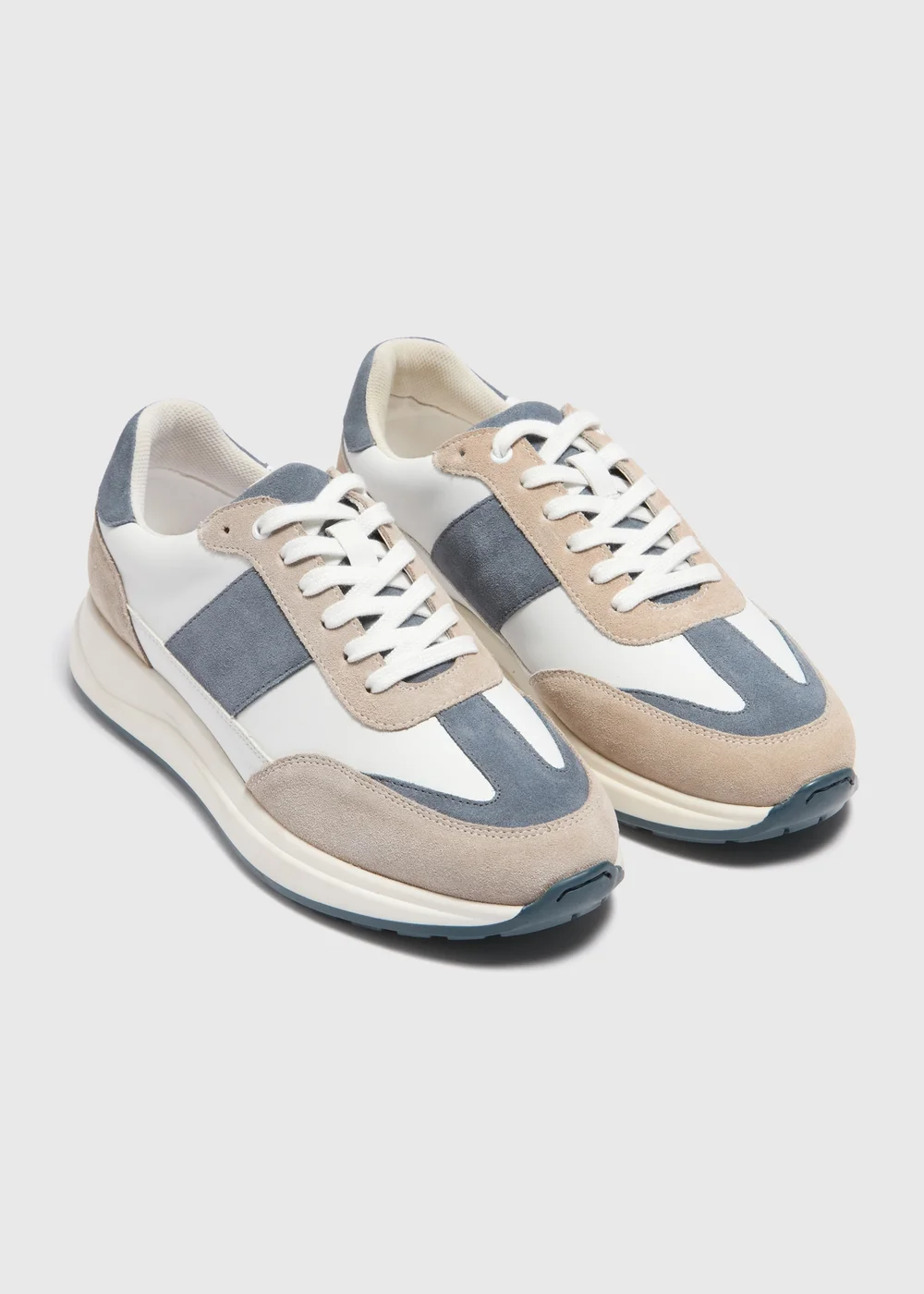 White and Blue Suede Panel Trainers - Size 6 Image 1