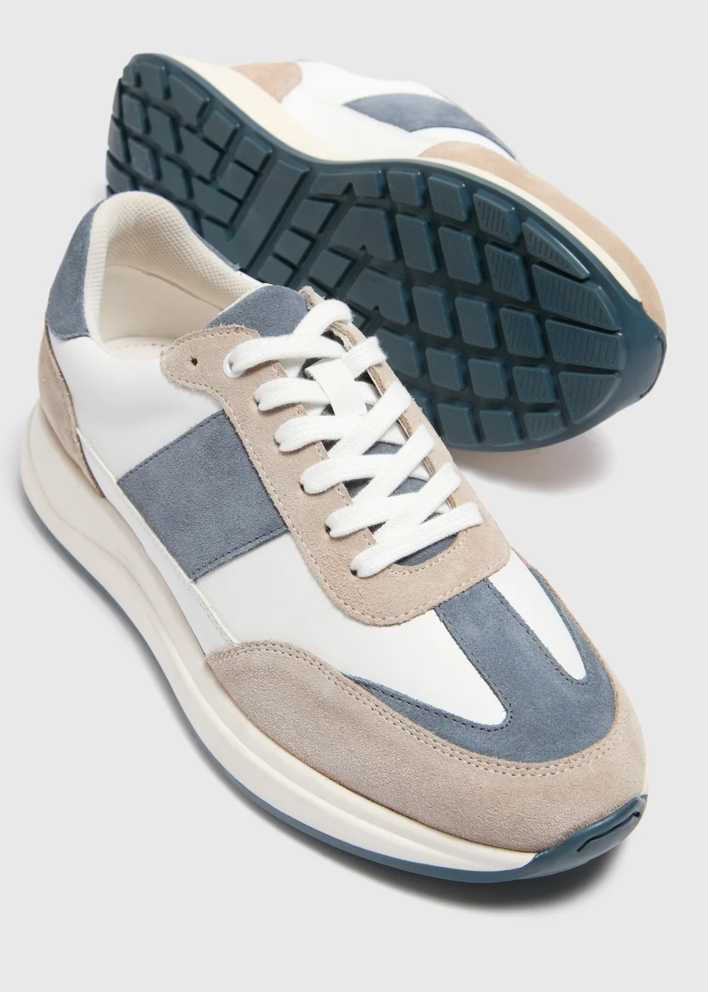 White and Blue Suede Panel Trainers - Size 6 Image 2