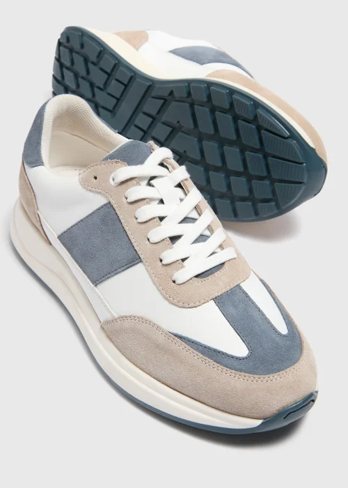 White and Blue Suede Panel Trainers - Size 6 Image 2