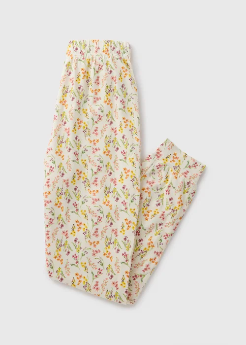 Cream Floral Print Pyjama Bottoms - Small Image 3
