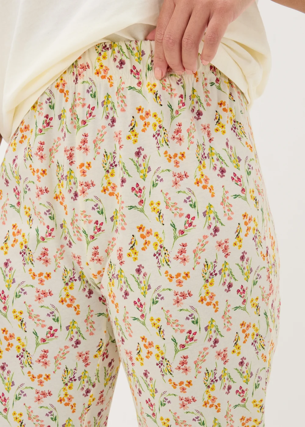 Cream Floral Print Pyjama Bottoms - Small Image 2