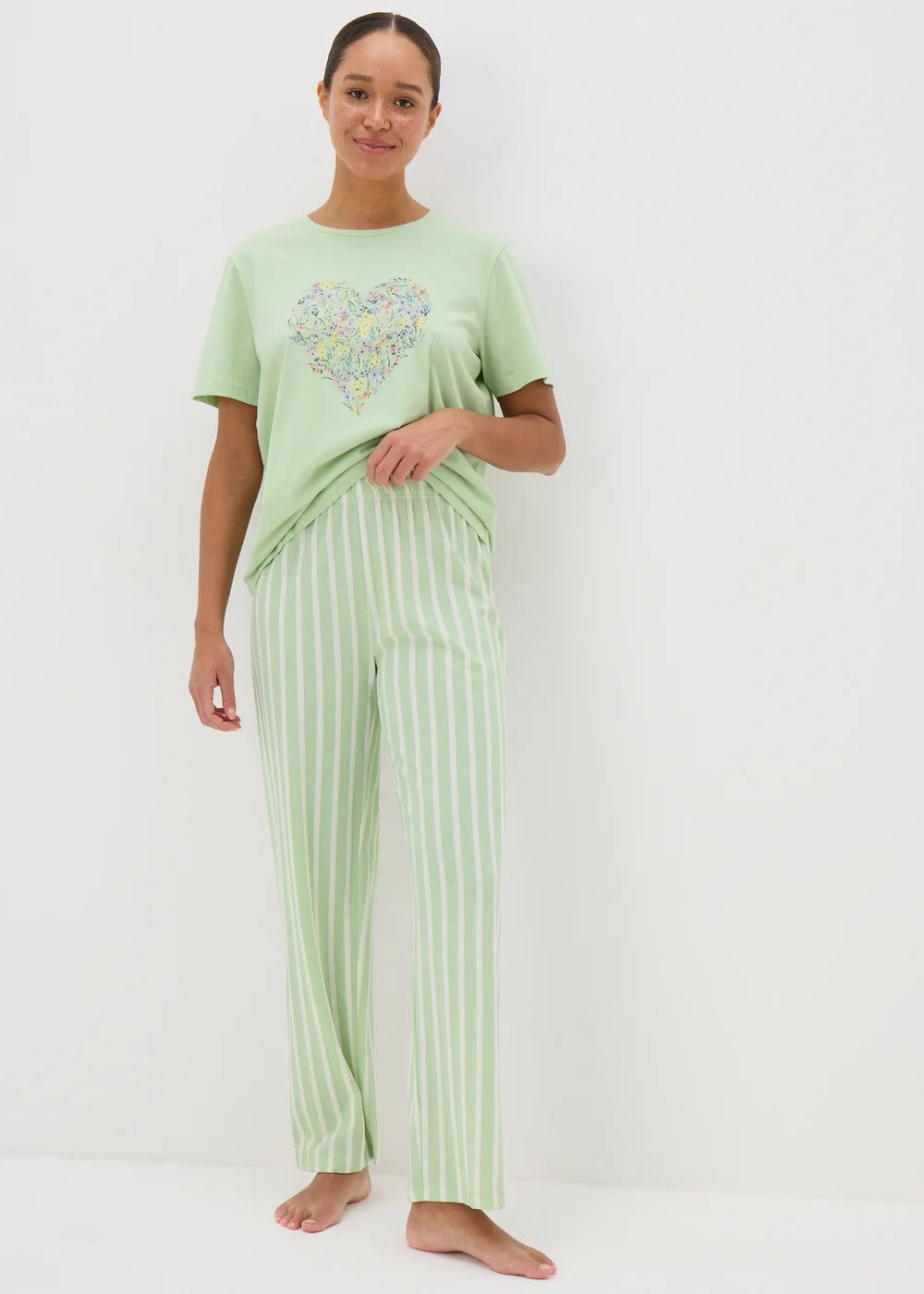 Sage Green Stripe Pyjama Bottoms - Small Image 1
