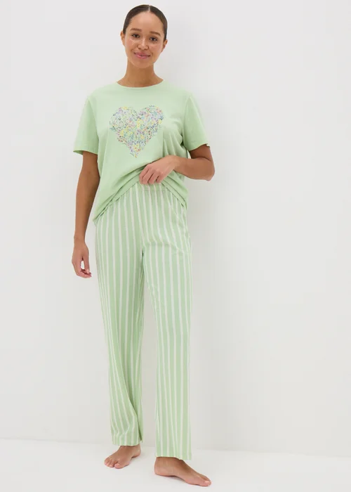 Sage Green Stripe Pyjama Bottoms - Small Image 1
