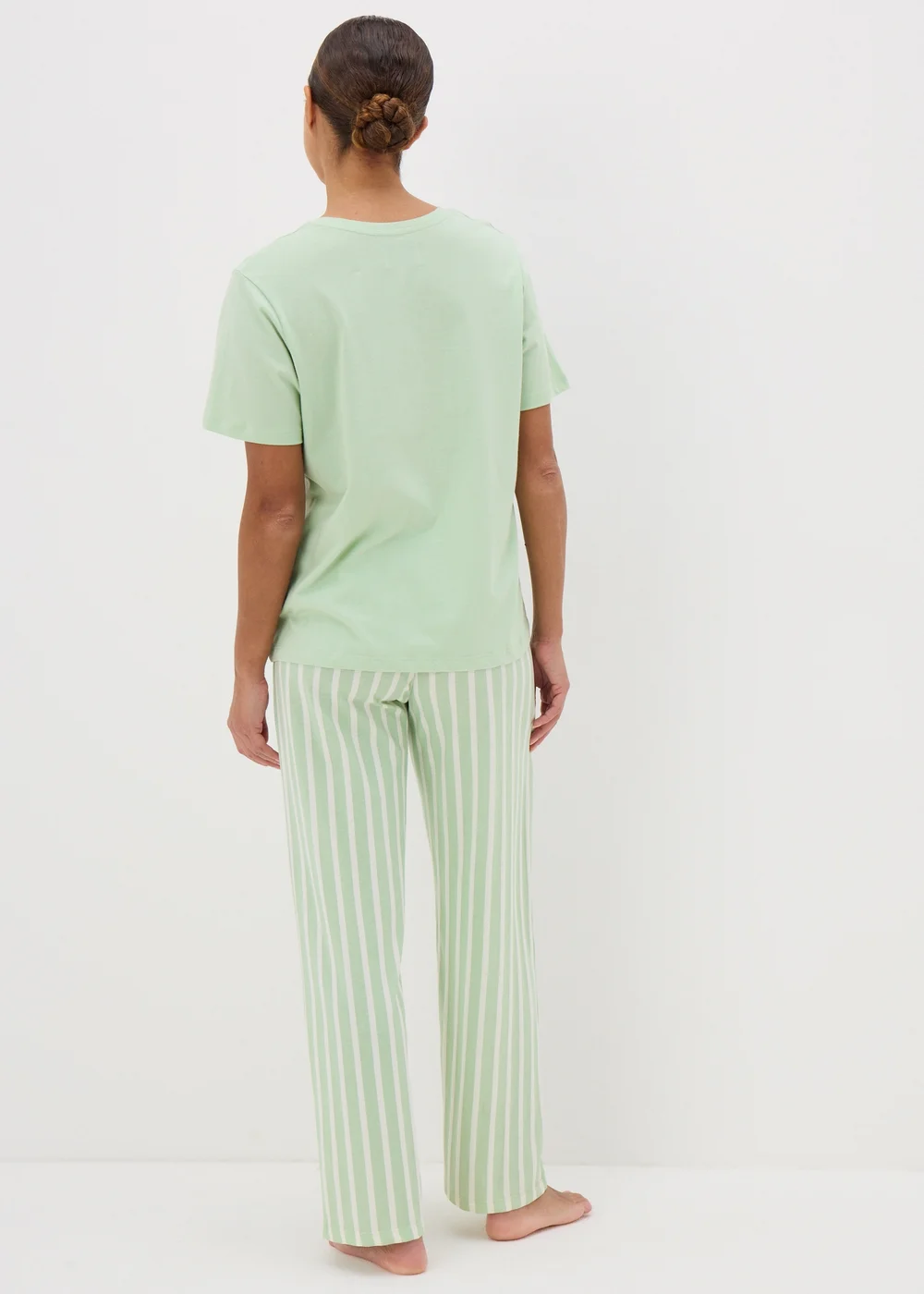 Sage Green Stripe Pyjama Bottoms - Small Image 2