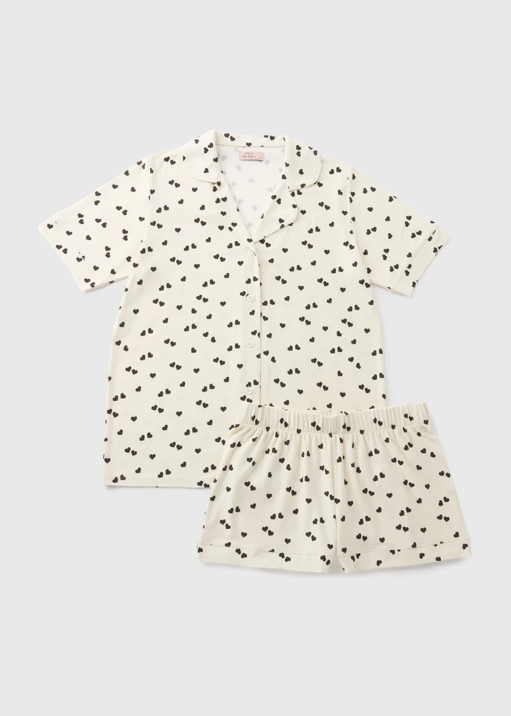 Cream Monochrome Heart Print Shorts Pyjama Set - Extra small Image 3