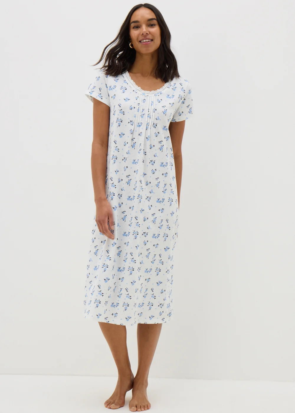 White Ditsy Floral Nightie - Small Image 1