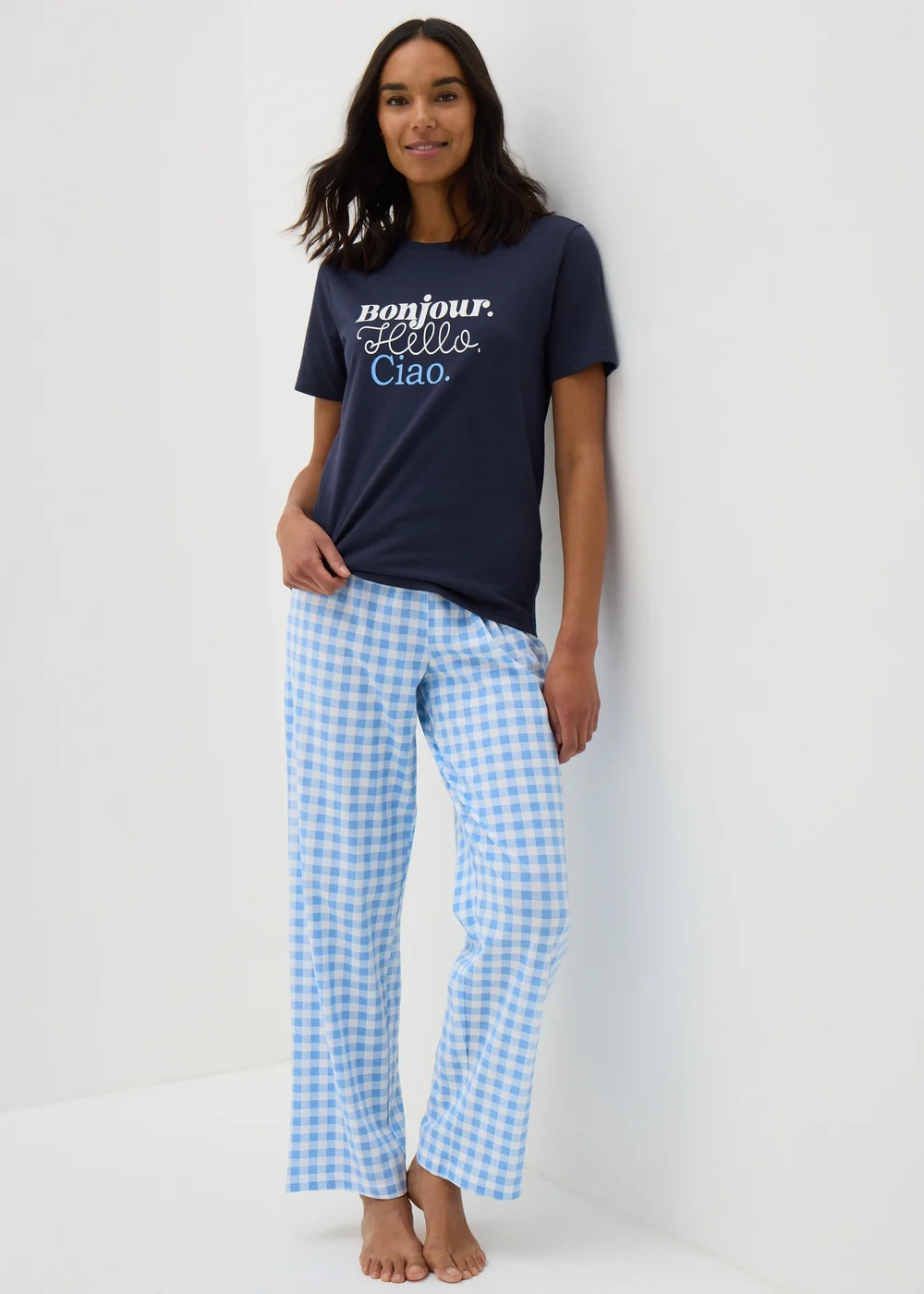 Navy Gingham Bonjour Pyjama Set - Extra small Image 1