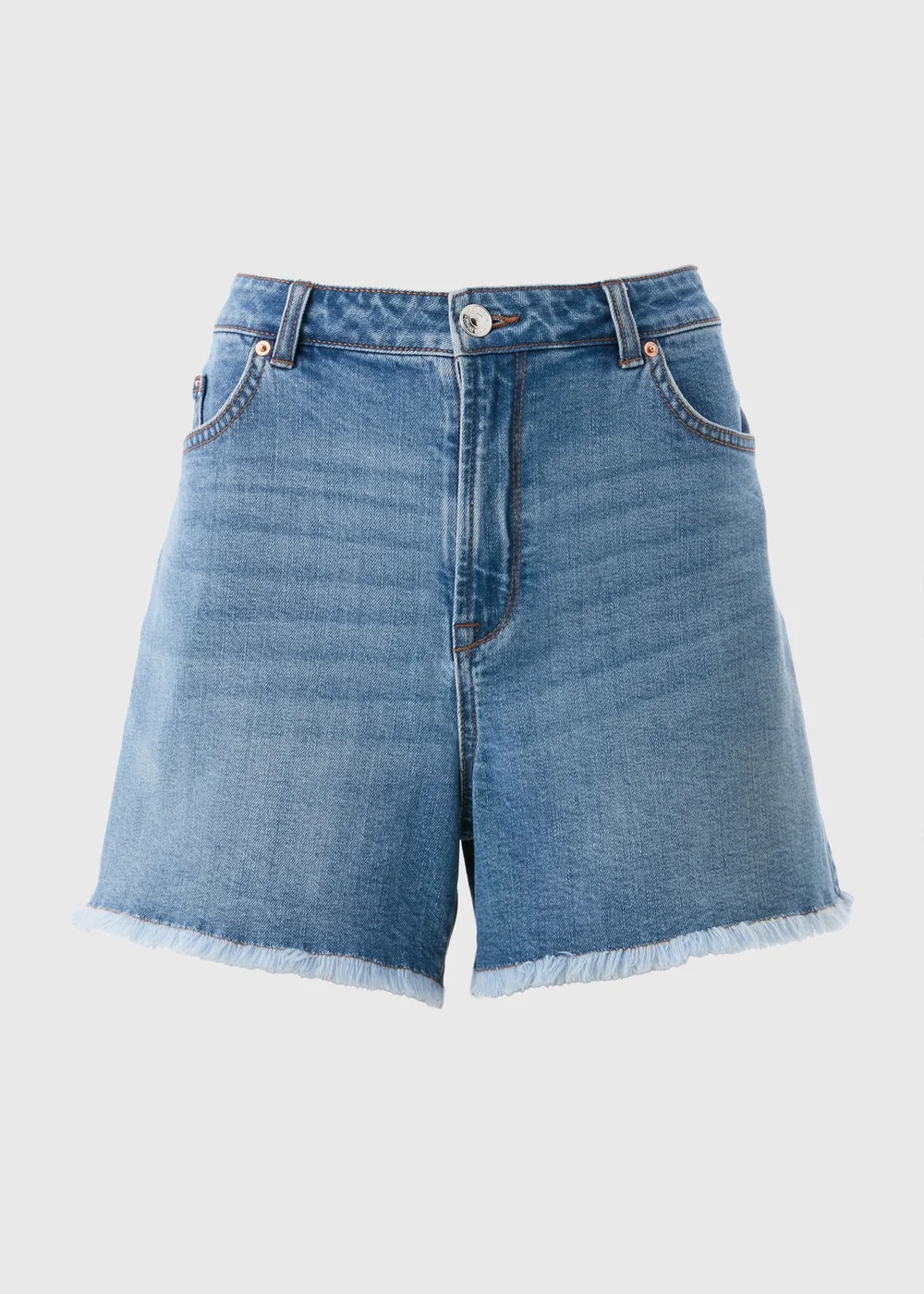 Blue Light Wash Frayed Hem Denim Shorts - 8 Image 4