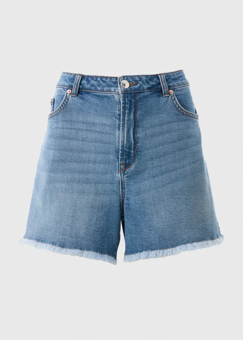 Blue Light Wash Frayed Hem Denim Shorts - 8 Image 4