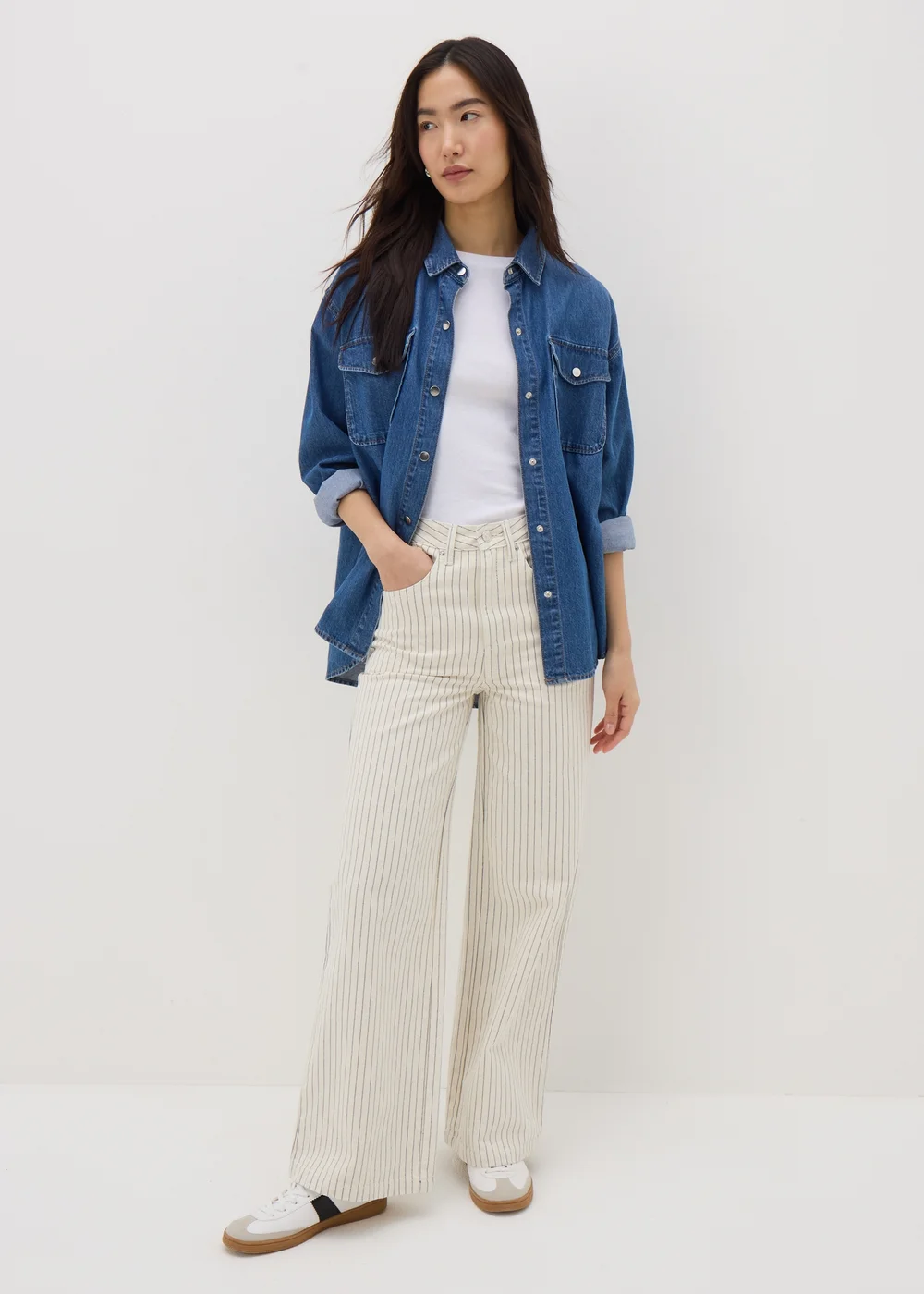 Ecru Stripe Wide Leg Jeans - 8/L29 Image 1