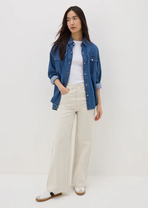 Ecru Stripe Wide Leg Jeans - 8/L29 Image 1
