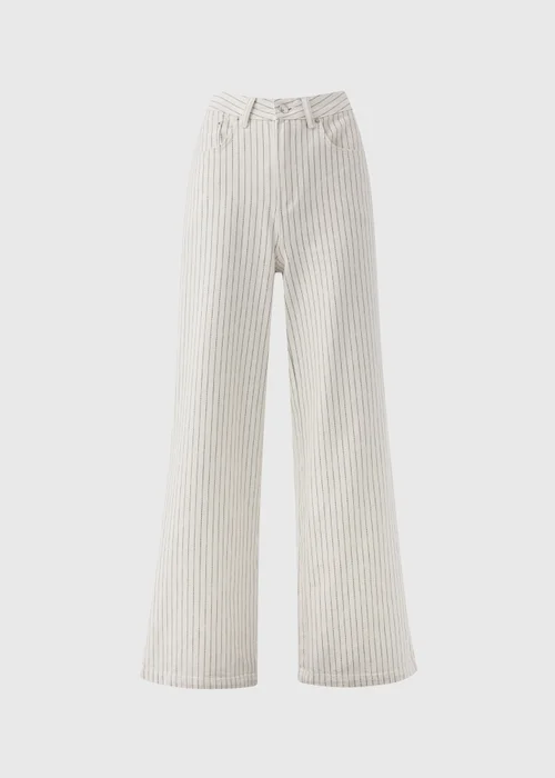Ecru Stripe Wide Leg Jeans - 8/L29 Image 4