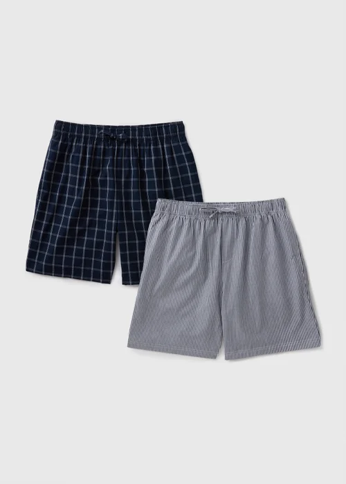 2 Pack Multi Woven Check Pyjama Shorts - Small Image 2