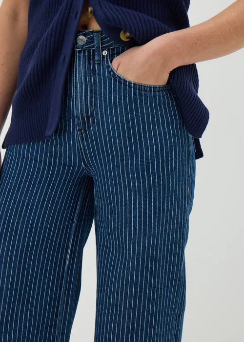 Blue Stripe Wide Leg Jeans - 8/L29 Image 2