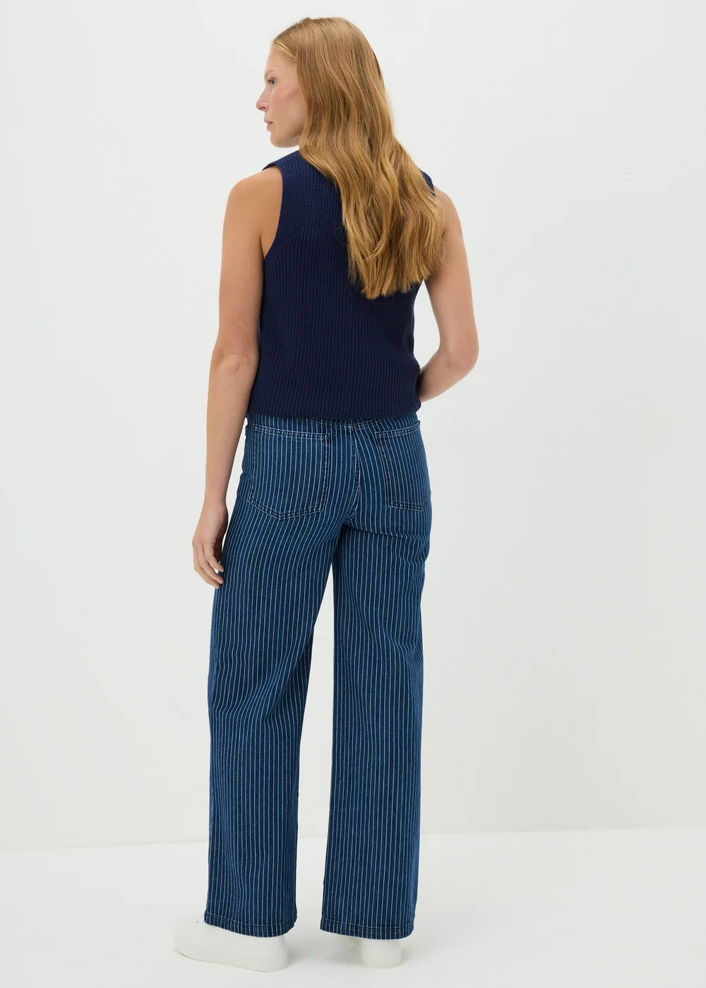Blue Stripe Wide Leg Jeans - 8/L29 Image 3