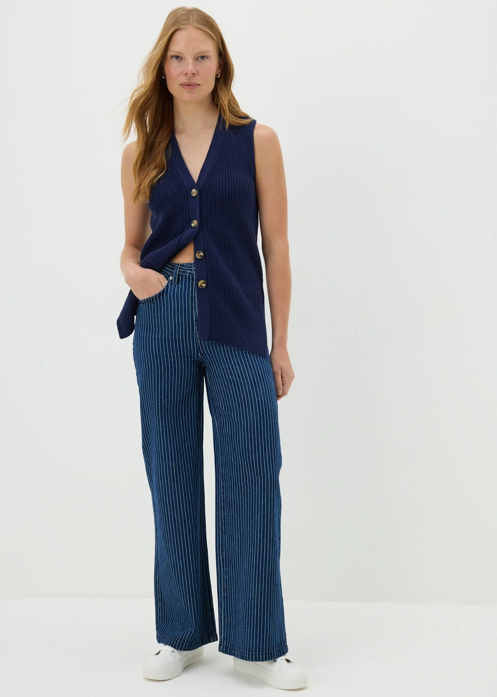 Blue Stripe Wide Leg Jeans - 8/L29 Image 1