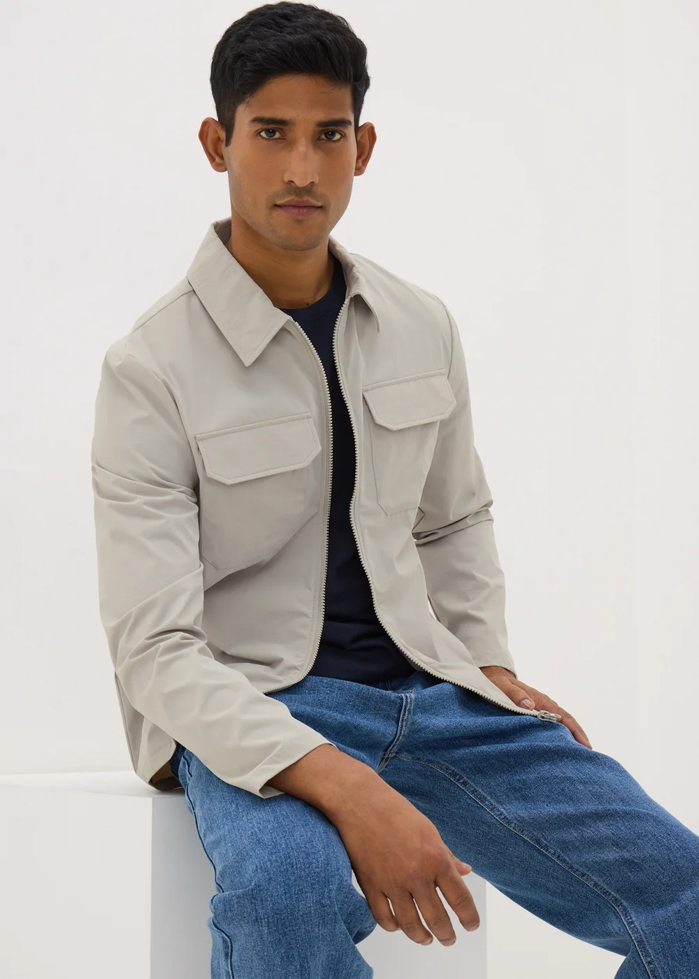 Grey Zip Up Shacket - Small Image 1
