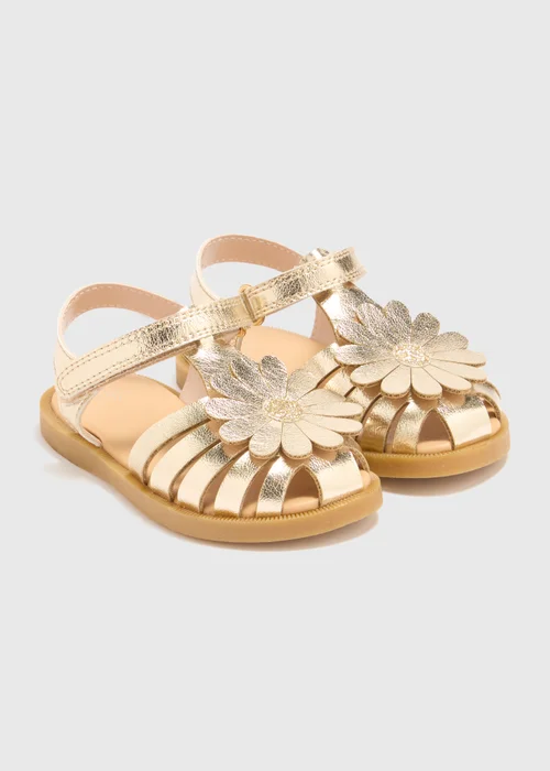 Girls Gold Daisy Caged Sandals (Younger 4-12) - Size 4 Infants Image 1