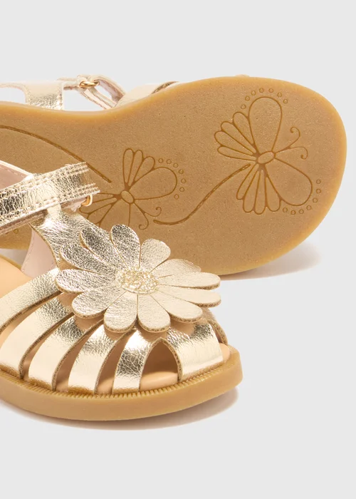 Girls Gold Daisy Caged Sandals (Younger 4-12) - Size 4 Infants Image 2