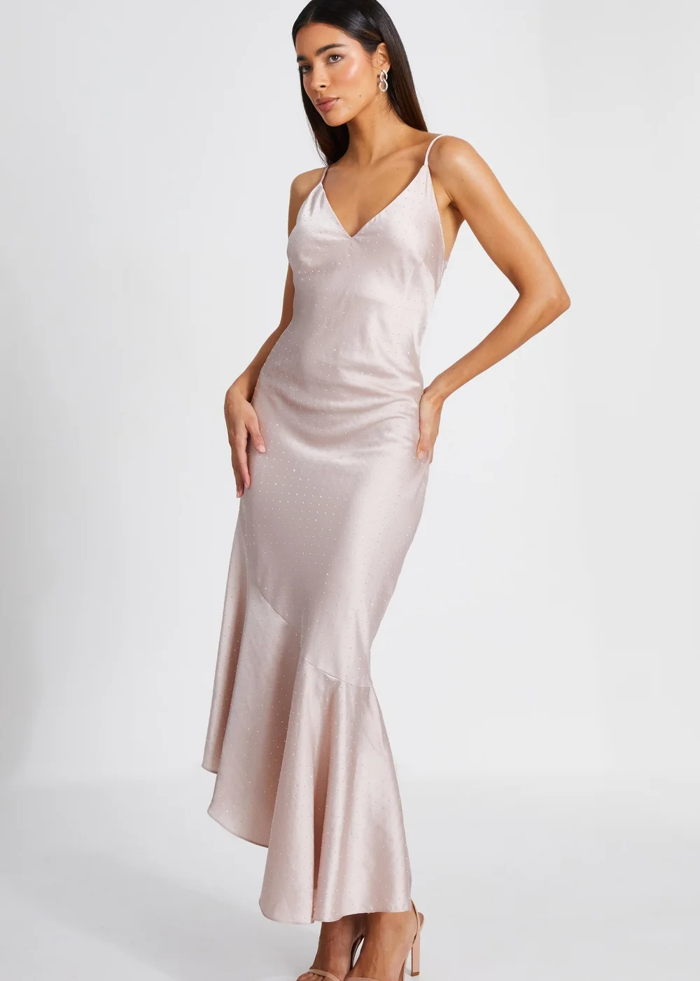 Quiz Rose Gold Satin Asymmetric Midaxi Dress - 8 | Matalan Quiz Rose Gold Satin Asymmetric Midaxi Dress - 8 | Matalan