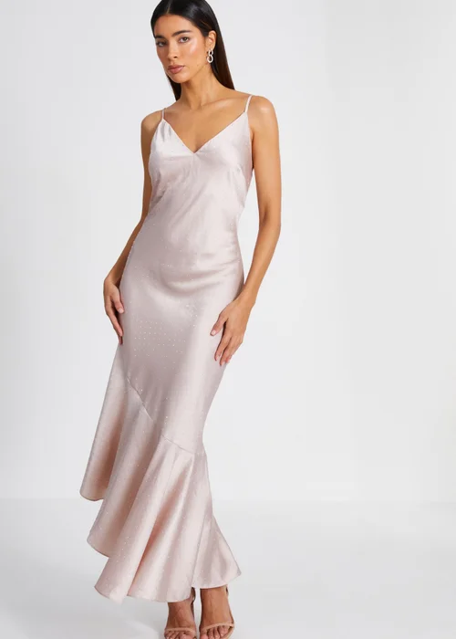 Quiz Rose Gold Satin Asymmetric Midaxi Dress - 8 | Matalan Quiz Rose Gold Satin Asymmetric Midaxi Dress - 8 | Matalan