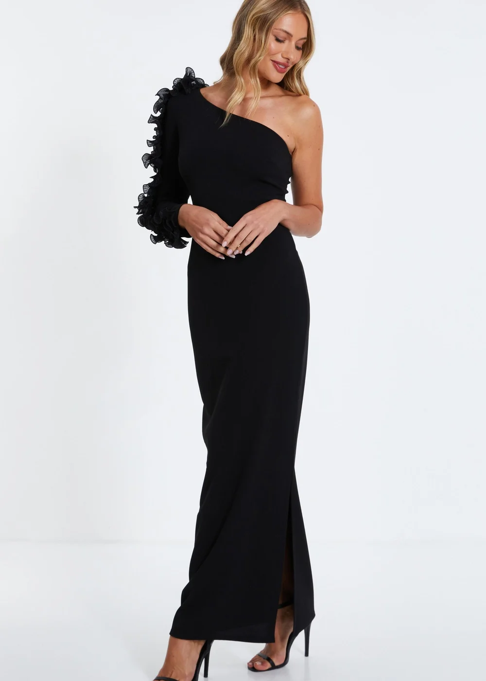 Quiz Black Frill One Shoulder Maxi Dress - 6 Image 3
