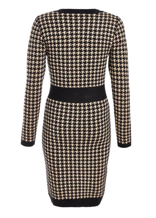 Quiz Black Knit Dog Tooth Jumper Dress - S Image 5
