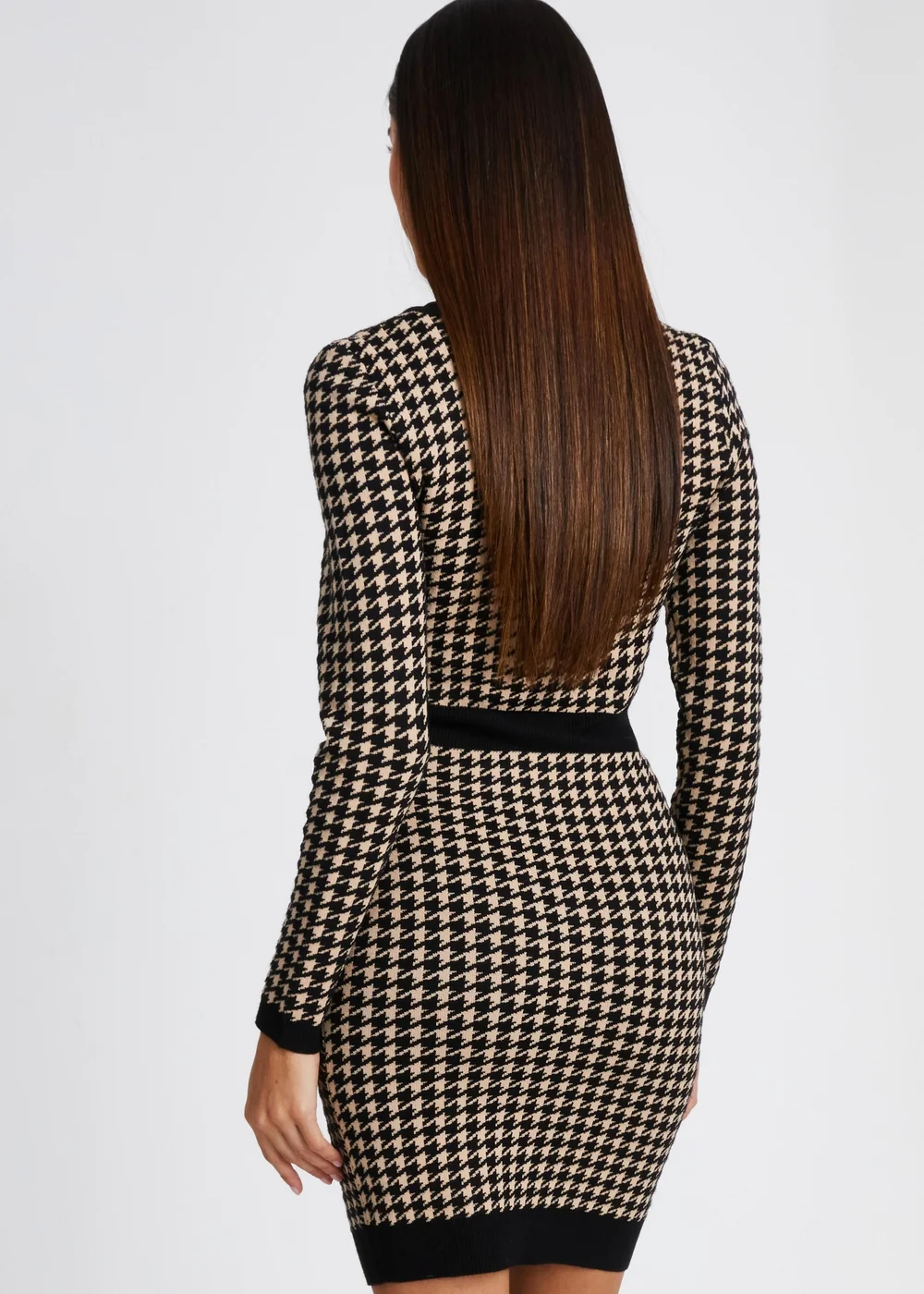 Quiz Black Knit Dog Tooth Jumper Dress - S Image 2