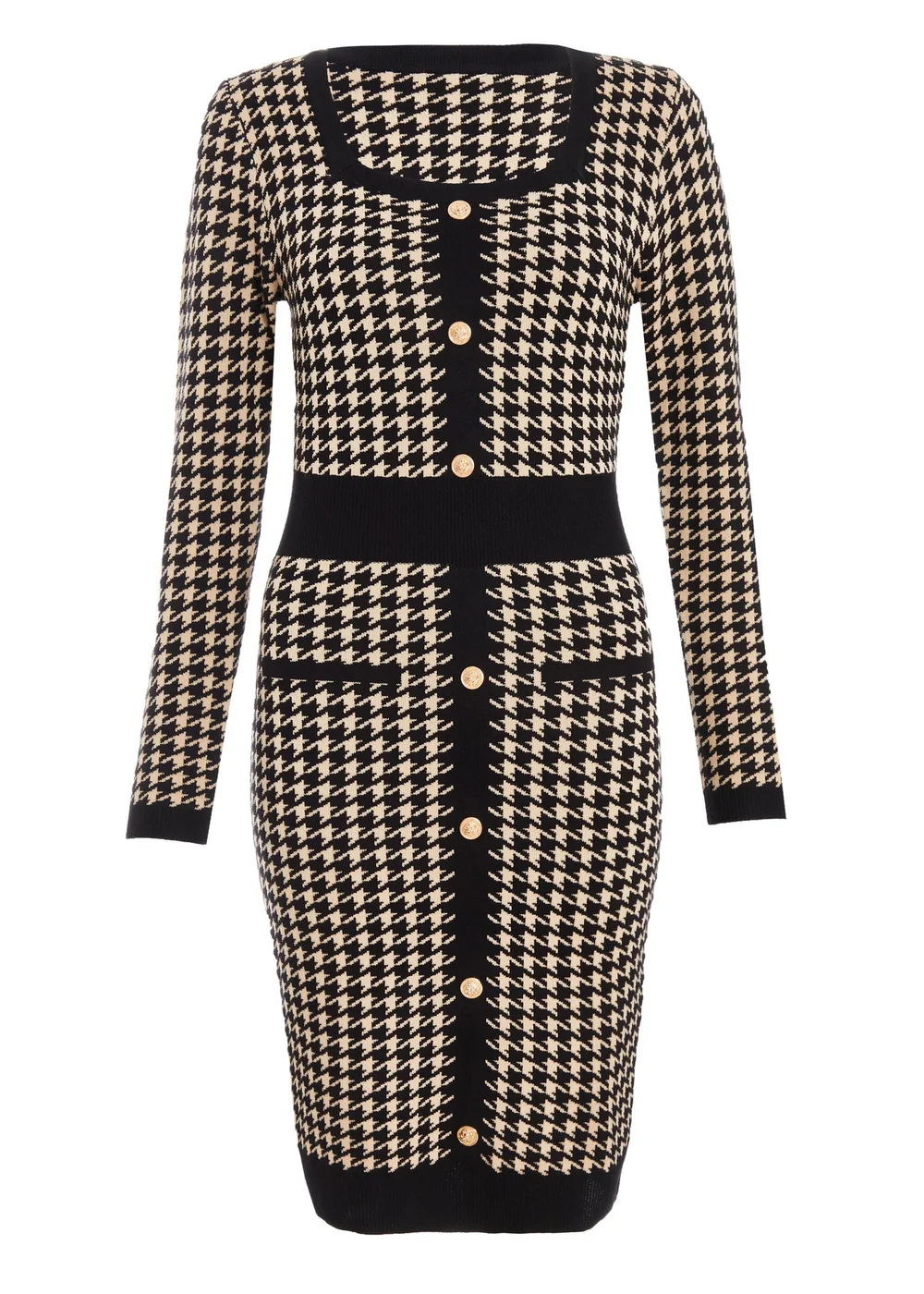 Quiz Black Knit Dog Tooth Jumper Dress - S Image 4