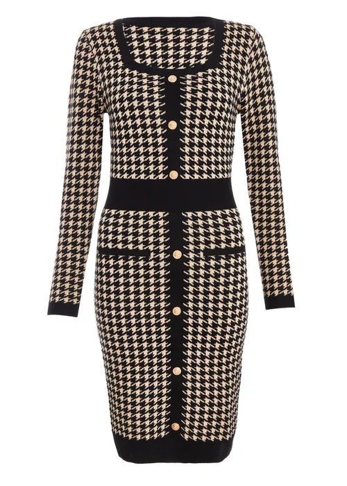 Quiz Black Knit Dog Tooth Jumper Dress - S Image 4