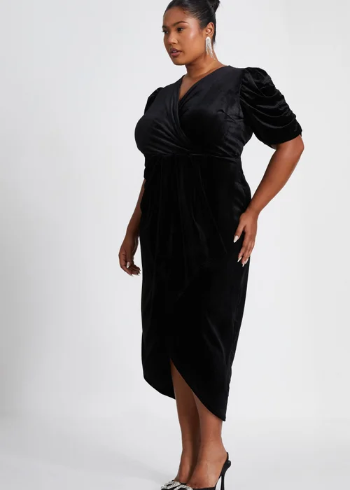Quiz Black Curve Velvet Wrap Midi Dress - 16 Image 3