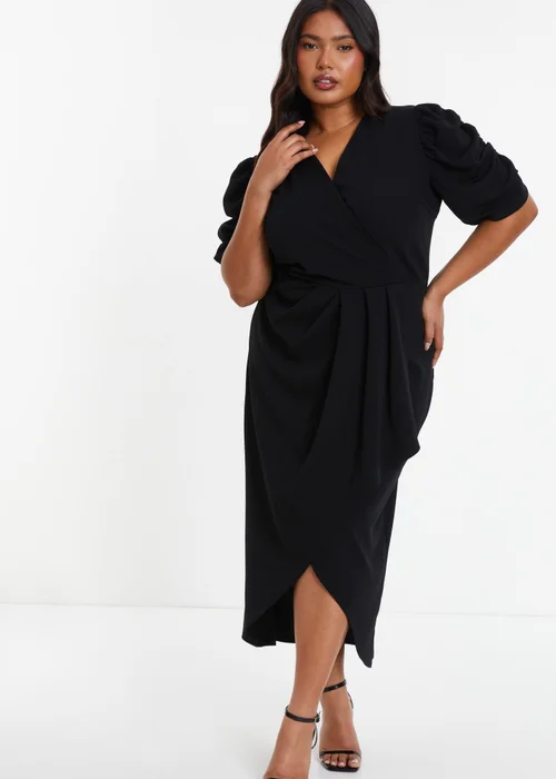 Quiz Black Curve Wrap Midi Dress - 16 Image 1