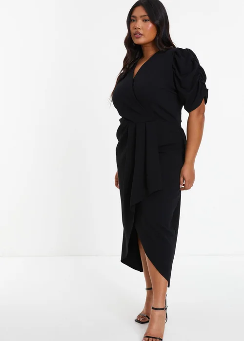 Quiz Black Curve Wrap Midi Dress - 16 Image 3