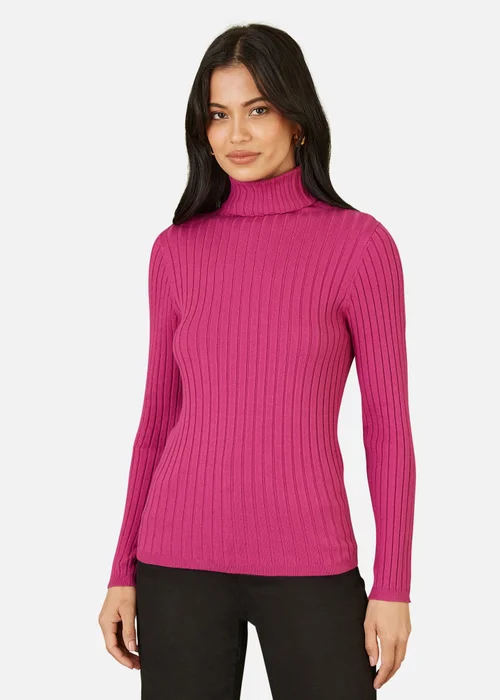 Mela Pink Ribbed Knit Roll Neck Jumper - S Image 2