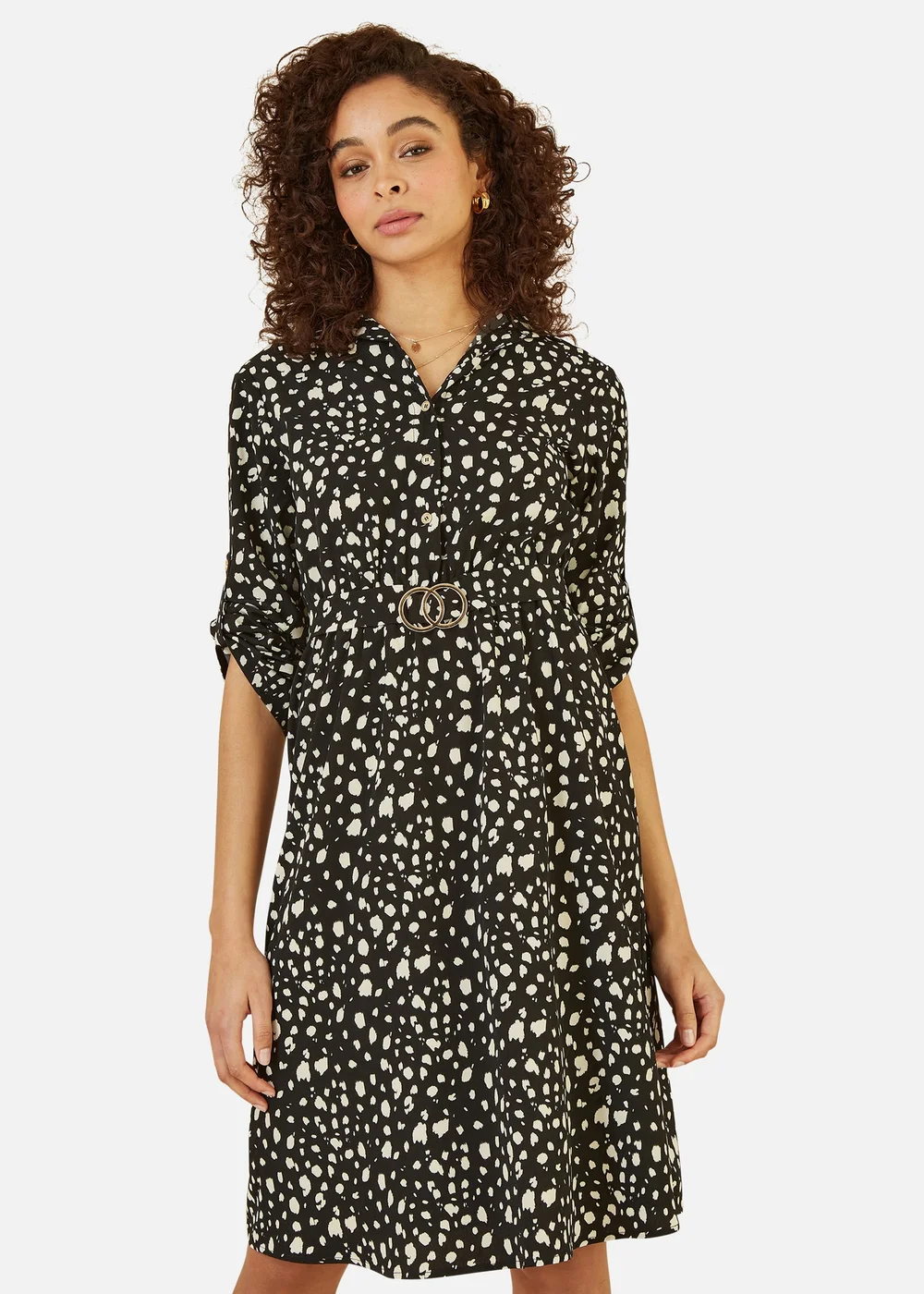 Mela Black Dash Print Skater Dress With Buckle - 8 Image 2