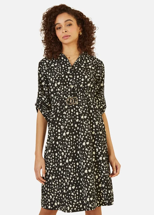 Mela Black Dash Print Skater Dress With Buckle - 8 Image 2