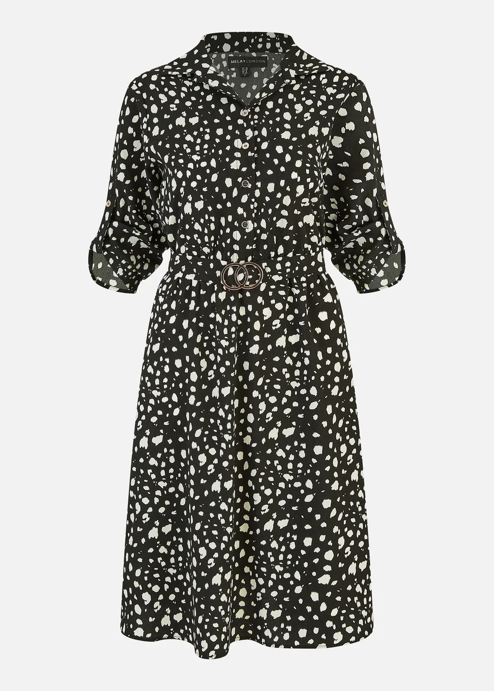Mela Black Dash Print Skater Dress With Buckle - 8 Image 3