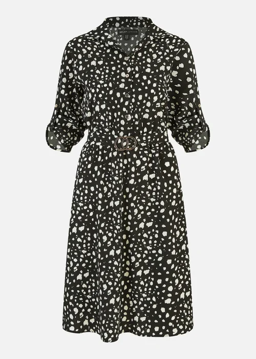 Mela Black Dash Print Skater Dress With Buckle - 8 Image 3