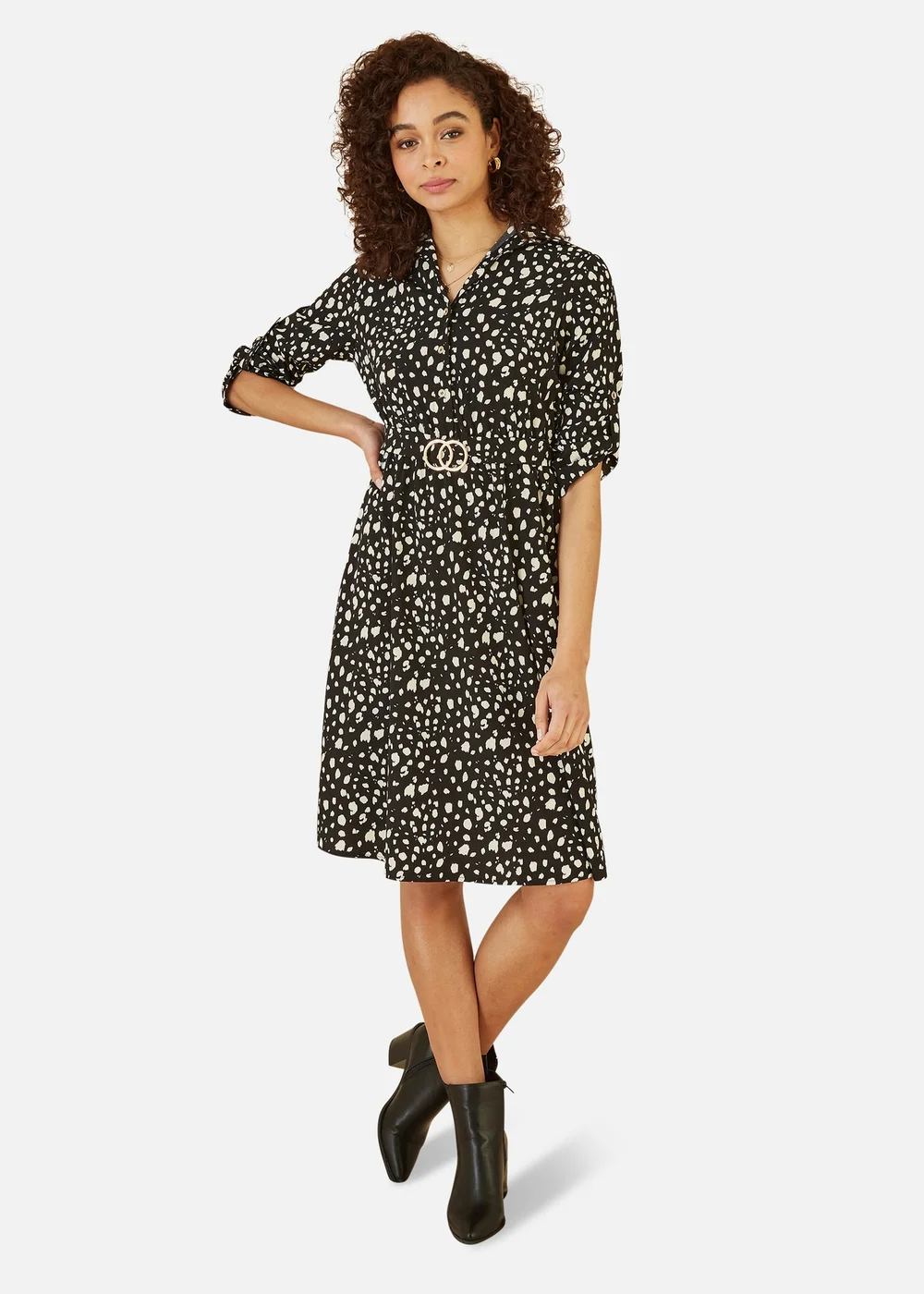 Mela Black Dash Print Skater Dress With Buckle - 8 Image 1