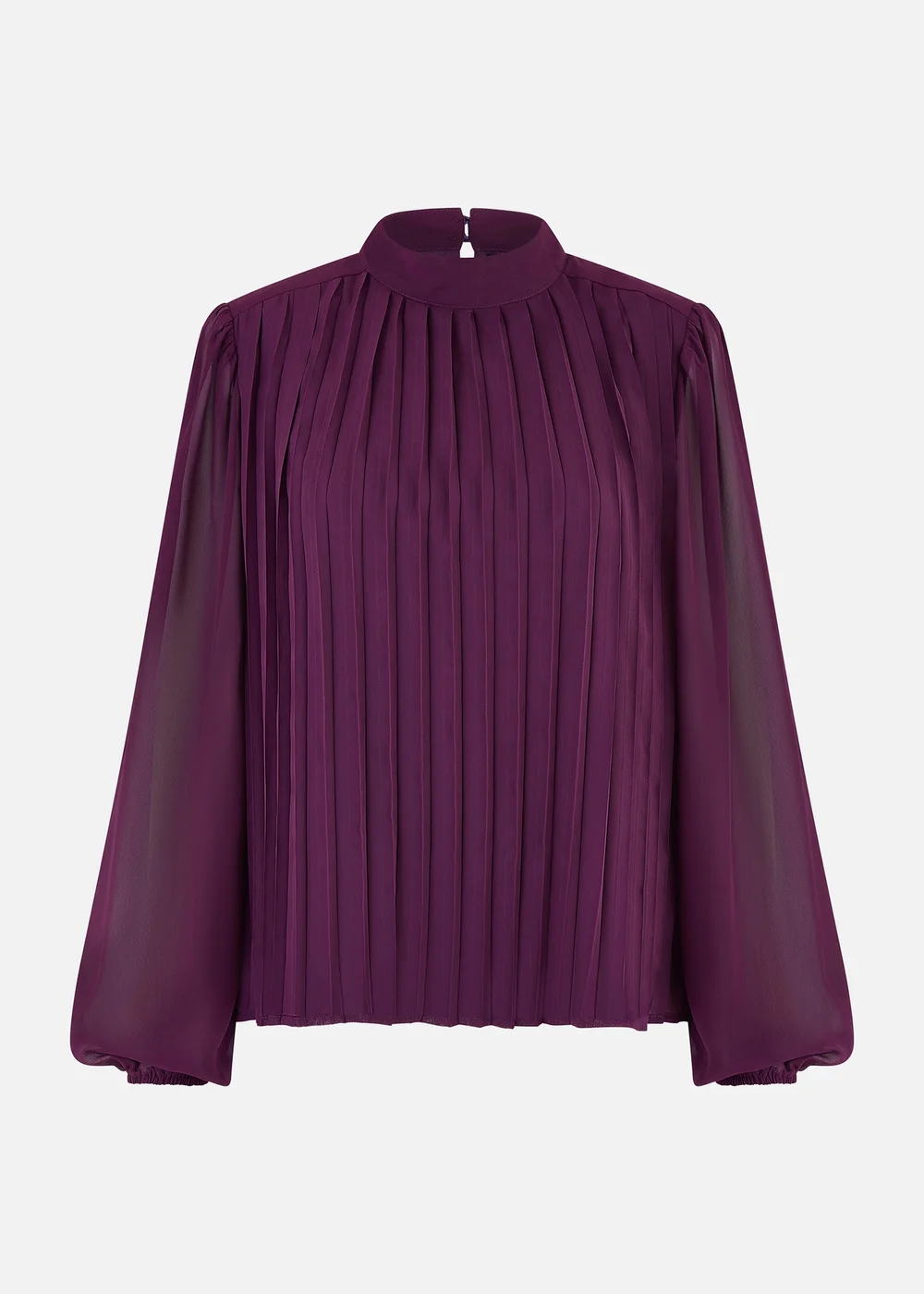 Mela Plum Pleated Long Sleeve Top With High Neck - 8 Image 3