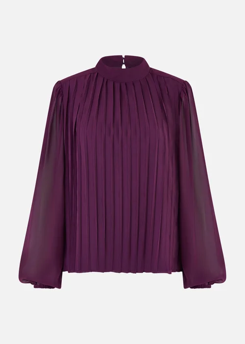 Mela Plum Pleated Long Sleeve Top With High Neck - 8 Image 3