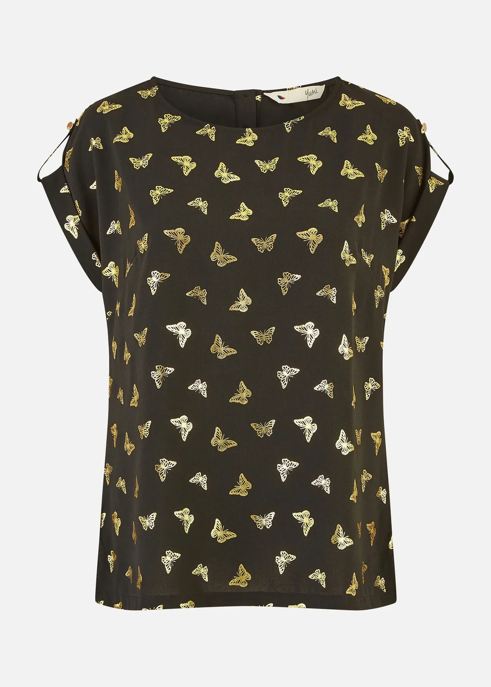 Yumi Black Foil Butterfly Print Top - Size 8 Image 2
