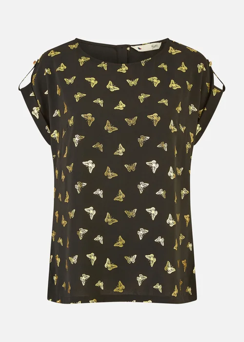 Yumi Black Foil Butterfly Print Top - Size 8 Image 2