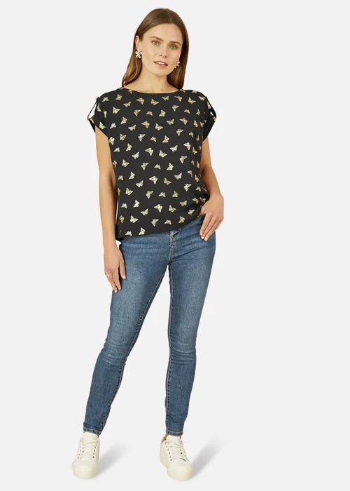 Yumi Black Foil Butterfly Print Top - Size 8 Image 1
