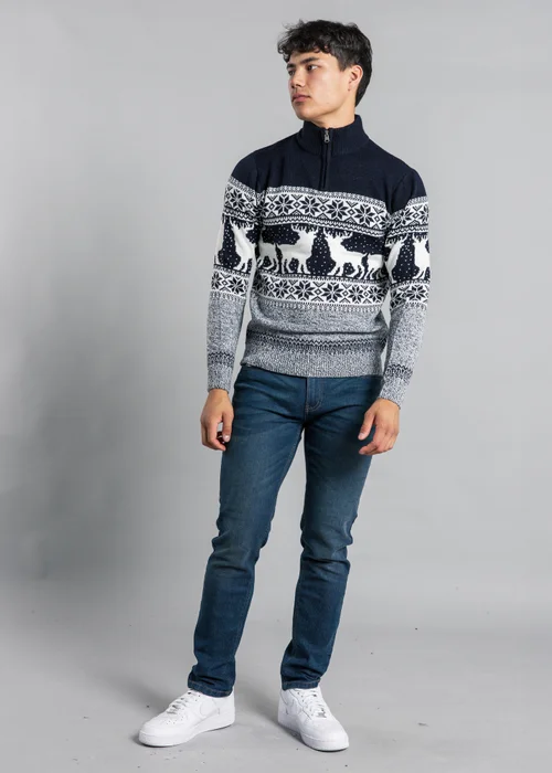 Tokyo Laundry Navy Festive Jacquard Twist Knit 1/4 Zip Jumper - 2XL Image 4