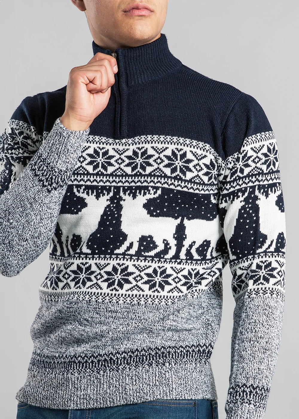 Tokyo Laundry Navy Festive Jacquard Twist Knit 1/4 Zip Jumper - 2XL Image 3