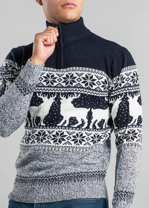 Tokyo Laundry Navy Festive Jacquard Twist Knit 1/4 Zip Jumper - 2XL Image 3