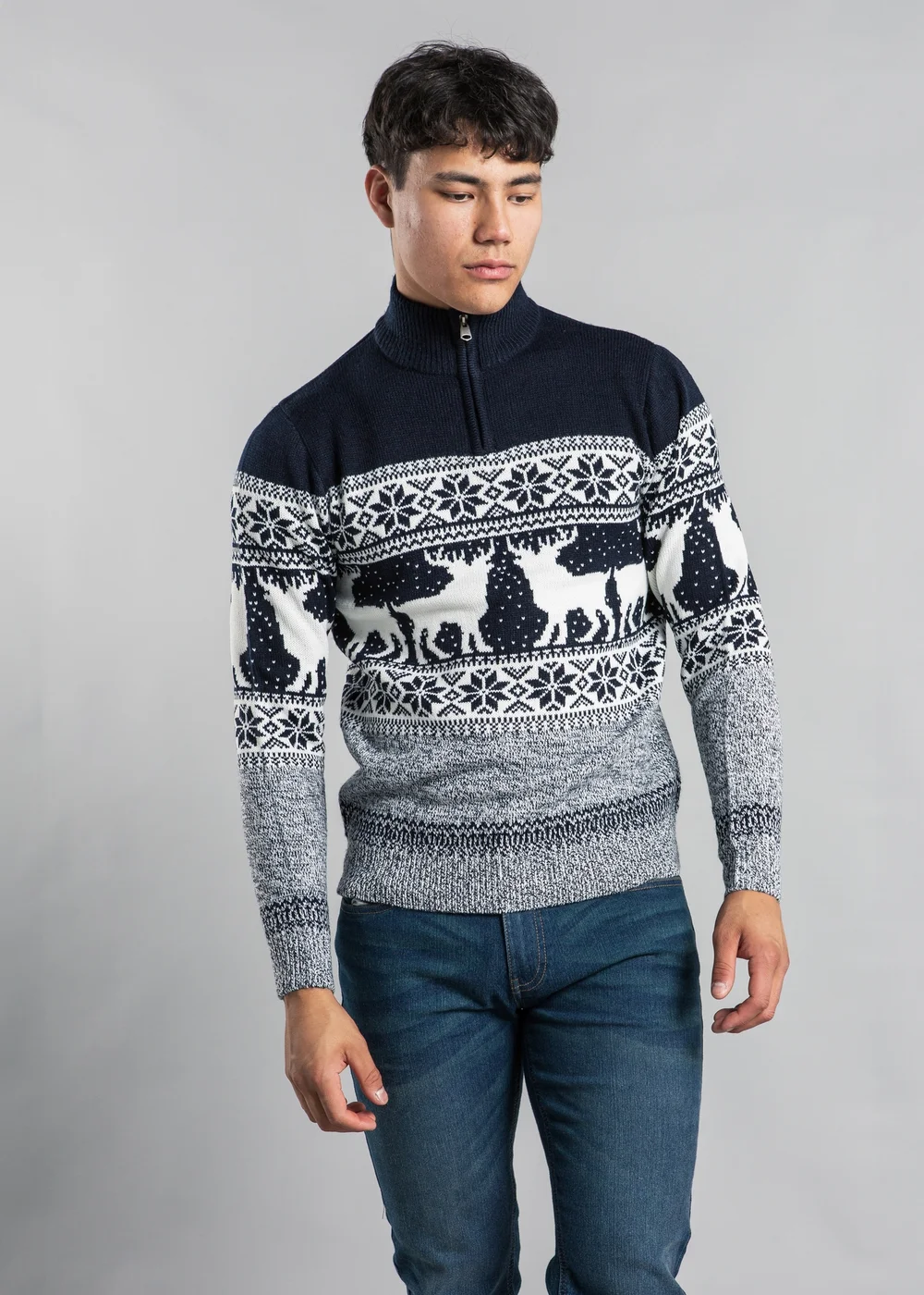 Tokyo Laundry Navy Festive Jacquard Twist Knit 1/4 Zip Jumper - 2XL Image 1